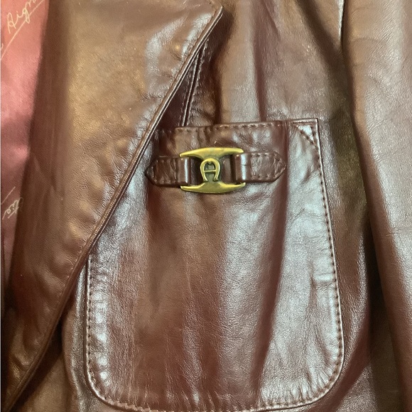Vintage Womens Etienne Aigner Classic Brown Leather Blazer-size 10 - Picture 5 of 10